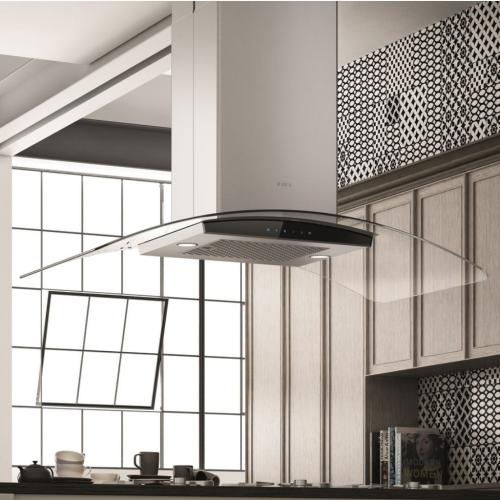 Elica ECN642S3 42 Inch Island Mount Range Hood with 3-Speed + Booster, 600 CFM Blower, Touch Controls
