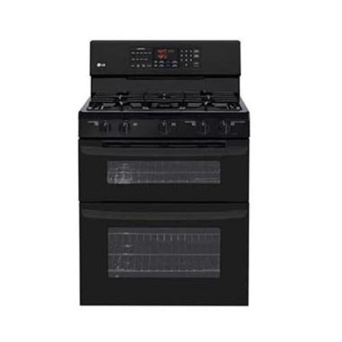 LG LDG3015SB 30 Inch Freestanding Gas Range with 5 Sealed Burners, 2.2 cu. ft. Upper Oven, 3.9 cu. ft. Lower Oven, Self-Clean, Automatic Shut-Off and WideView Window: Smooth Black