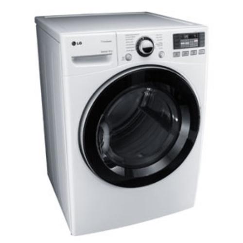 LG DLEX3470W 27 Inch Electric Dryer with 7.3 cu. ft. Capacity, 12 Dry Cycles, 10 Options, Steam Functions, Sensor Dry, Drying Rack and Dark Blue Tinted Door Cover: White