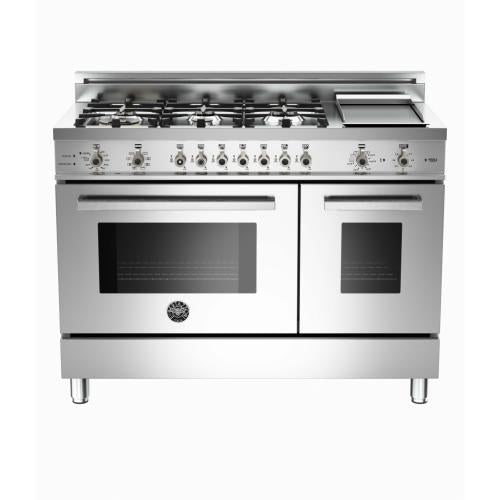 Bertazzoni PRO486GDFSX Professional Series 48 Inch Pro-Style Dual Fuel Range with 6 Sealed Brass Burners