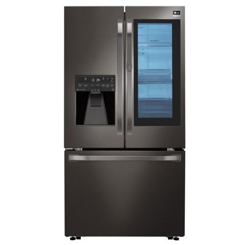 LG LSFXC2496D 36 Inch Counter Depth French Door Refrigerator with 23.5 cu. ft. Capacity, InstaView™ Door-In-Door®, Tall Ice & Water Dispenser®, Spill Protector™ Shelving, Humidity-Controlled Crispers, and ENERGY STAR®: Black Stainless Steel