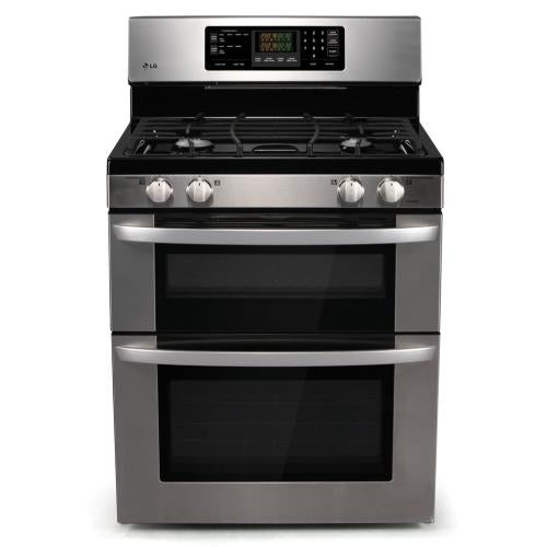 LG LDG3011ST 30 Inch Freestanding Gas Double Oven Range with 4 Sealed Burners, SuperBoil Burner, 6.1 cu. ft. Total Capacity, IntuiTouch Control System, WideView Window and Brilliant Blue Interior