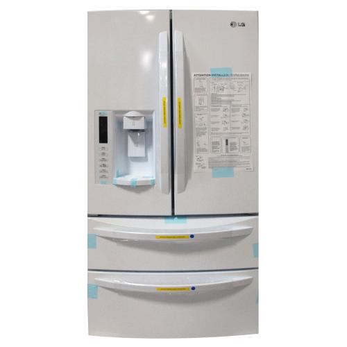 LG LMX25988SW 24.7 cu. ft. French Door Refrigerator with 4 Split Spill Protector Glass Shelves, Double Freezer Drawers, Glide N' Serve Drawer, Energy Star Qualified and External Water/Ice Dispenser: Smooth White