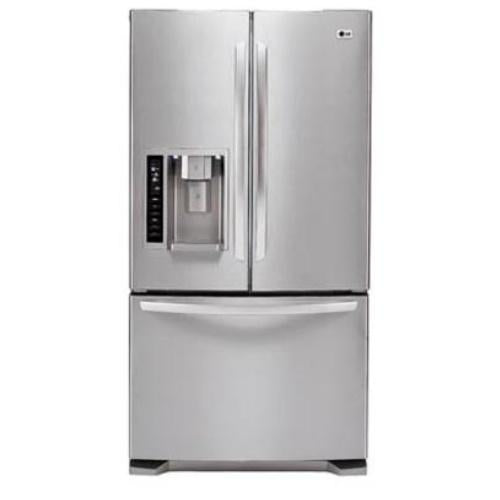 LG LFX25975ST 24.7 cu. ft. French Door Refrigerator with 3 Spill-Protector Tempered Glass Shelves, Temperature-Controlled Glide 'N Serve Drawer and Self-Contained Ice System: Stainless Steel