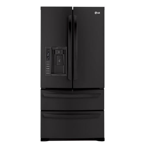 LG LMX25988SB 24.7 cu. ft. French Door Refrigerator with 4 Split Spill Protector Glass Shelves, Double Freezer Drawers, Glide N' Serve Drawer, Energy Star Qualified and External Water/Ice Dispenser: Smooth Black