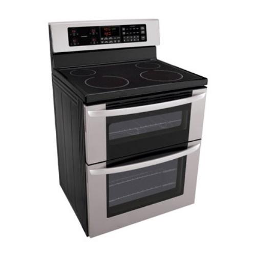 LG LDE3011ST 30 Inch Freestanding Electric Double Oven Range with 4 Radiant Elements, 6.7 cu. ft. Total Capacity, Tall Upper Oven, IntuiTouch Control System, WideView Window and Brilliant Blue Interior