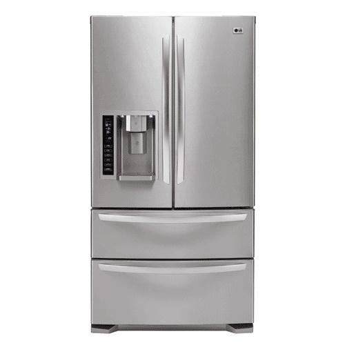 LG LMX25981SW 24.7 cu. ft. French Door Refrigerator with 4 Split Spill-Proof Glass Shelves, Slide-Out/Cantilevered Shelves, External Ice/Water Dispenser, 4 Compartment Crisper System and Double Freezer Drawers: White