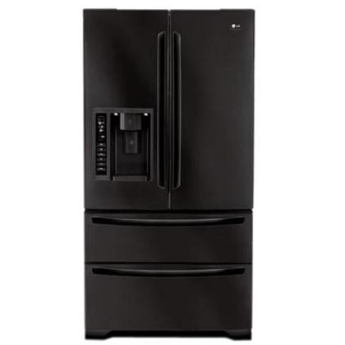 LG LMX25984SB 24.7 cu. ft. French Door Refrigerator with 4 Spill Protector Glass Shelves, 4 Compartment Crisper System, External Ice/Water Dispenser and Double Freezer Drawers: Smooth Black
