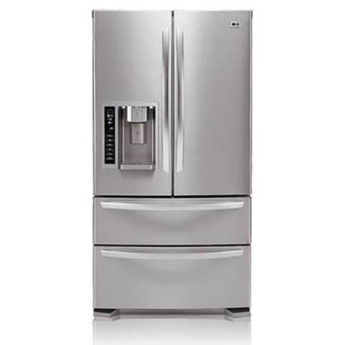 LG LMX25981ST 24.7 cu. ft. French Door Refrigerator with 4 Split Spill-Proof Glass Shelves, Slide-Out/Cantilevered Shelves, External Ice/Water Dispenser, 4 Compartment Crisper System and Double Freezer Drawers: Stainless Steel