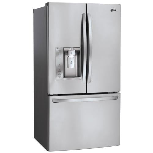 LG LFXS24623S 33 Inch French Door Refrigerator with Slim SpacePlus® Ice Maker, SpillProtector™ Glass Shelving, Glide N' Serve™, Linear Compressor, Fresh Air Filter, Humidity-Controlled Crispers, ENERGY STAR®, 24.2 cu. ft. Capacity and Freestanding