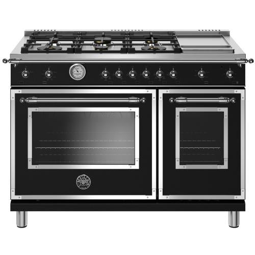 Bertazzoni HERT486GGASNET Heritage Series 48 Inch Freestanding Gas Range with 6 Monobloc Brass Burners