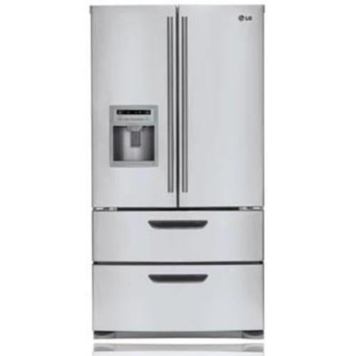 LG LMX25964ST 24.7 cu. ft. 4 Door French Door Refrigerator with 4 Spill Protector Tempered Glass Shelves, SpacePlus Ice System, Integrated Ice/Water Dispenser and Double Freezer Drawers