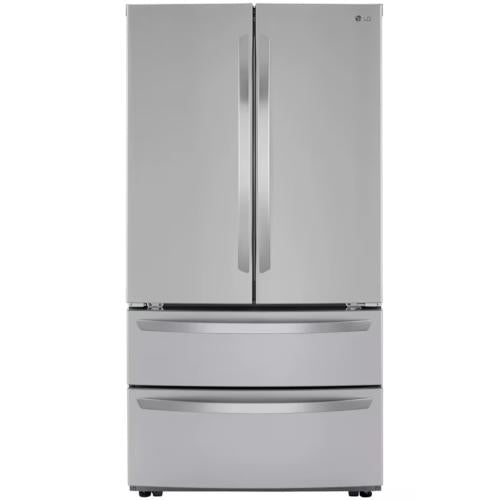 LG LMWS27626S 36 Inch 4 Door French Door Refrigerator with 26.9 Cu. Ft. Capacity, Double Freezer Drawers, Internal Water Dispenser, Smart Cooling, Door Alarm, SpillProof Adjustable Shelves, Humidity Controlled Crispers, and Energy Star Qualified