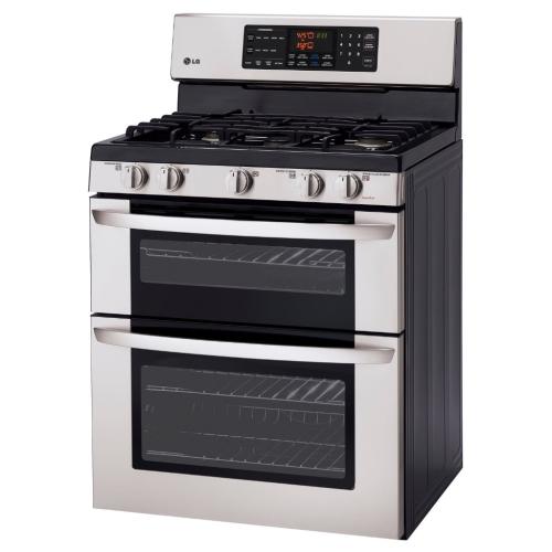 LG LDG3015ST 30 Inch Freestanding Gas Range with 5 Sealed Burners, 2.2 cu. ft. Upper Oven, 3.9 cu. ft. Lower Oven, Self-Clean, Automatic Shut-Off and WideView Window: Stainless Steel