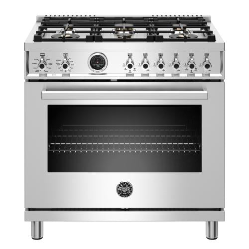 Bertazzoni PROF366DFSXT Professional Series 36 Inch Freestanding Dual Fuel Range with 6 Sealed Burners