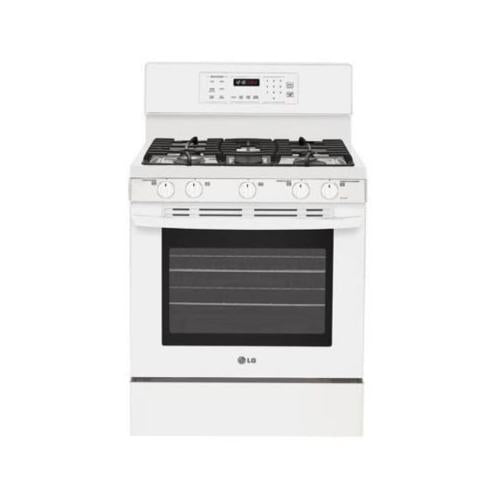 LG LRG3093SW 30 Inch Freestanding Gas Range with 5 Sealed Burners, 5.4 cu. ft. Oven, 15,500 BTU Flat Broil Heater, 17,000 BTU Superboil Burner, Storage Drawer and Self-Cleaning Mode: White