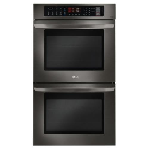 LG LWD3063BD 30 Inch Double Electric Wall Oven with Convection, EasyClean® Self-Clean, Brilliant Blue Interior, 9.4 cu. ft. Total Capacity, 8 Pass Broil Element,12 Hr. Shut-Off, NFC Tag Technology, and Broiler Pan: Black Stainless Steel